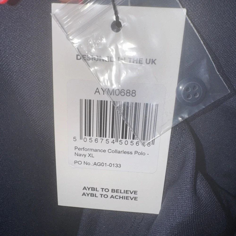 AYBL Performance Collarless‎ Seamless Polo Navy Blue XL Designed In Uk NWT